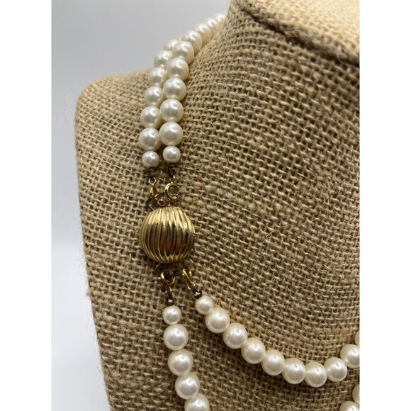 Vintage Sarah Coventry Double Strand Faux Pearl Necklace Gold-Tone Clasp - Picture 7 of 8